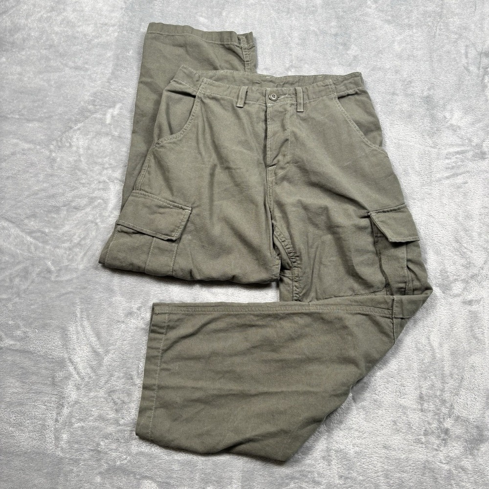 NSF Womens Cargo Cotton Pants Green Pull On Button Fly Military Size 27x26
